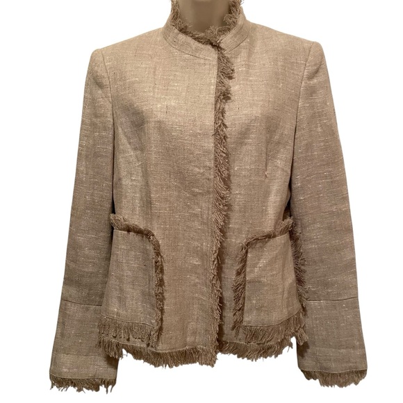 Boston Proper Jackets & Blazers - Boston Proper Women's Linen Blazer Raw Edge Size 10 Tan Office Classy